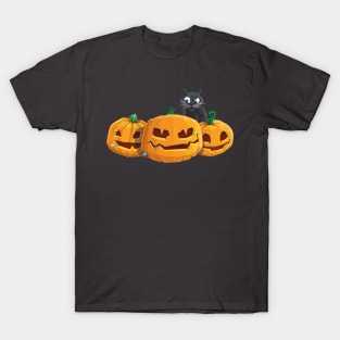 Three Pumpkins and a Cat. T-Shirt